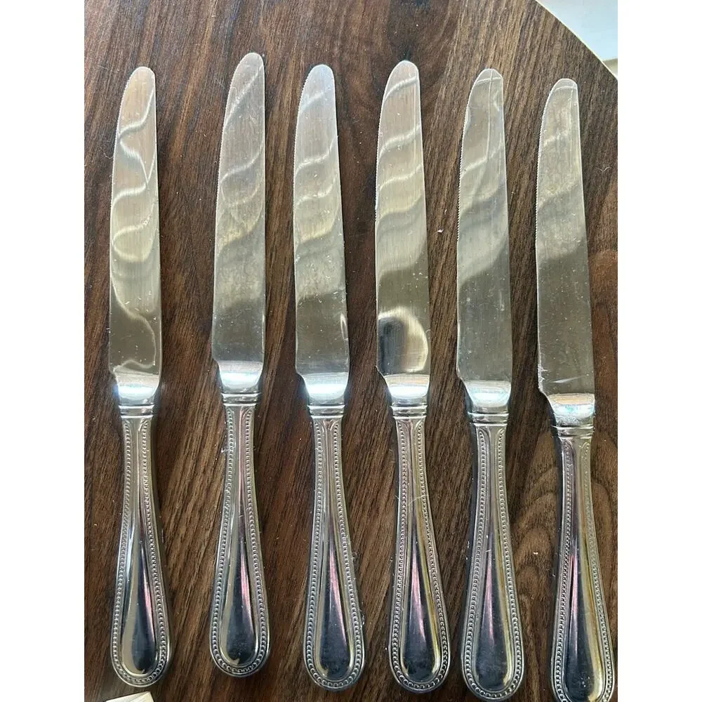 Wallace Continental Bead Flatware Service Set of 6 Dinner Knives Stainless Steel